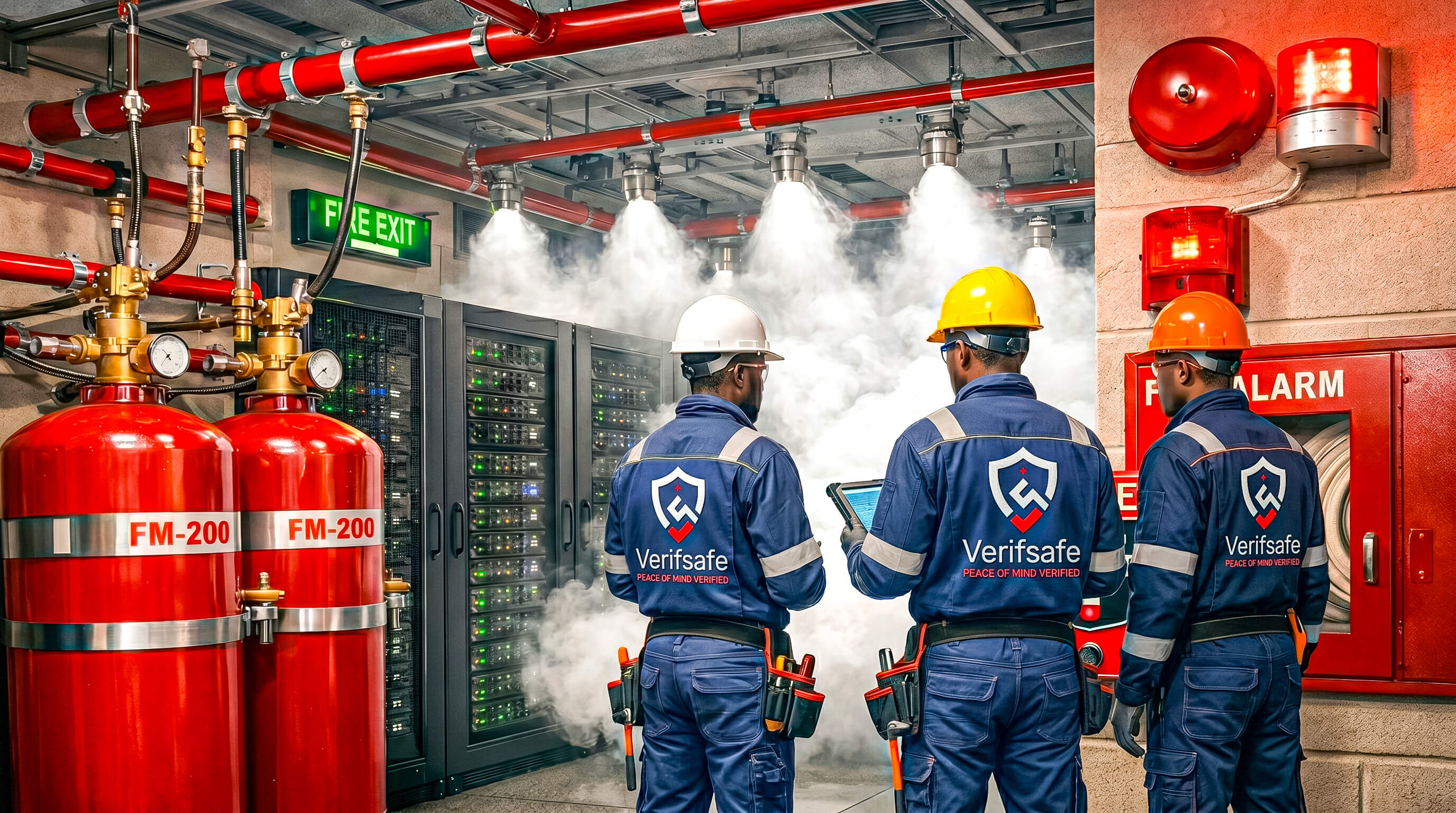 Technicians working on safety systems